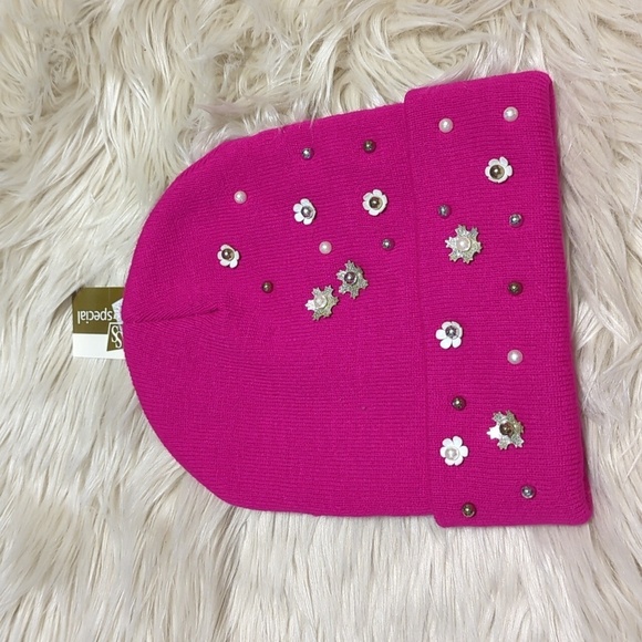 Accessories - Pink embellished bling winter beanie hat